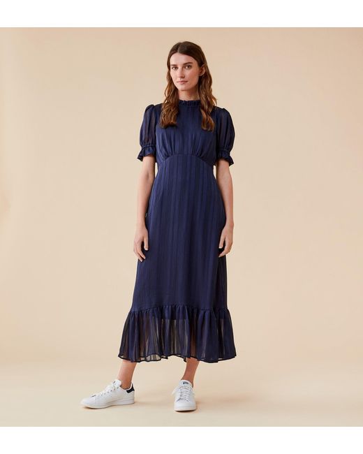 Finery London Blue Camille Midi Chiffon Dress
