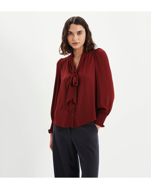 Finery London Red Mavis Pussy Bow Button-Through Blouse