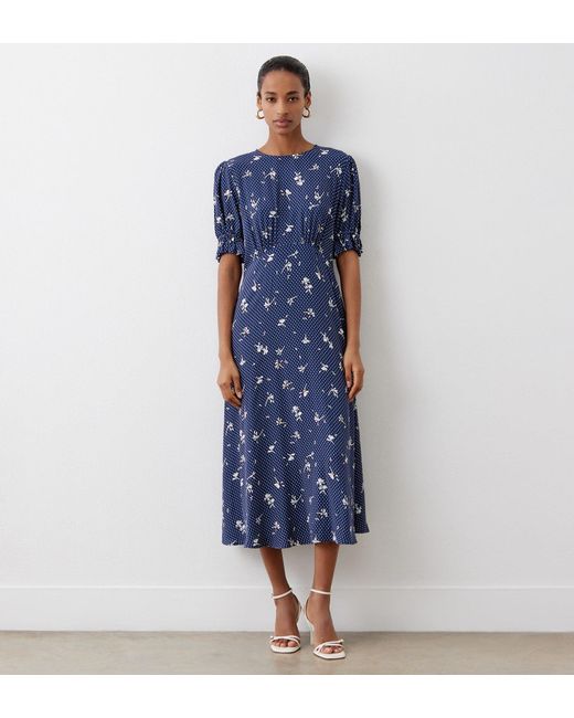 Finery London Blue Mela Crepe Midi Dress