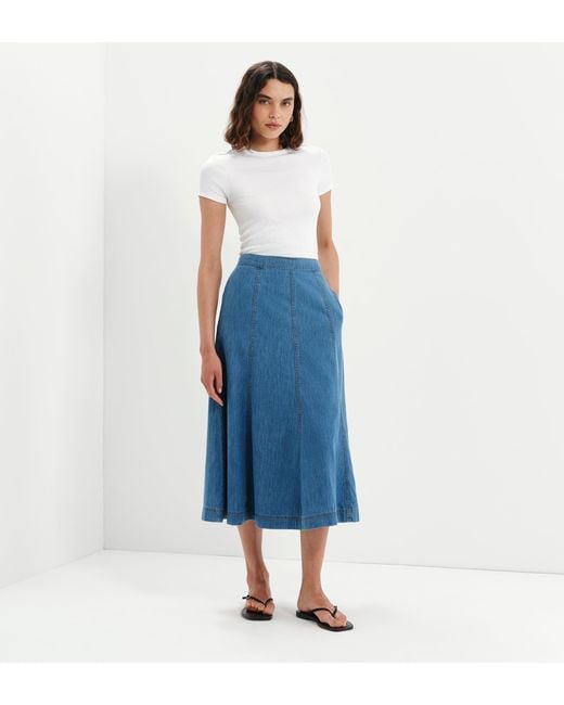 Finery London Blue Dana Denim Flare A-Line Midi Skirt