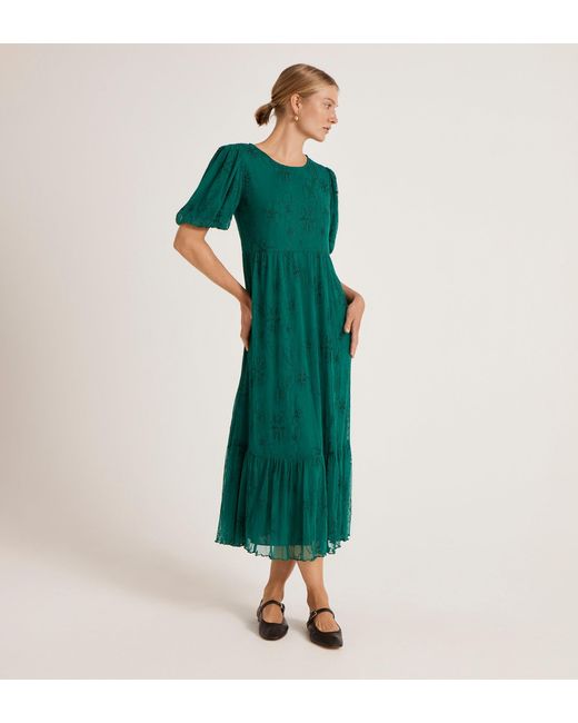 Finery London Green Yasmine Mesh Midi Tea Dress