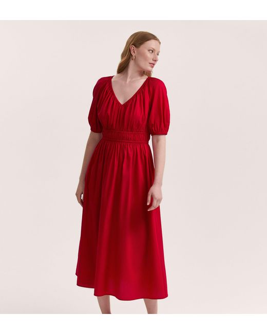 Finery London Red Piper Cotton Midi Smock Dress