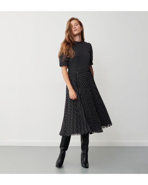 Finery London Black Yates Polka Dot Midi Dress