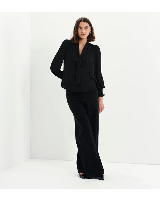 Finery London Black Mavis Pussy Bow Button-Through Blouse