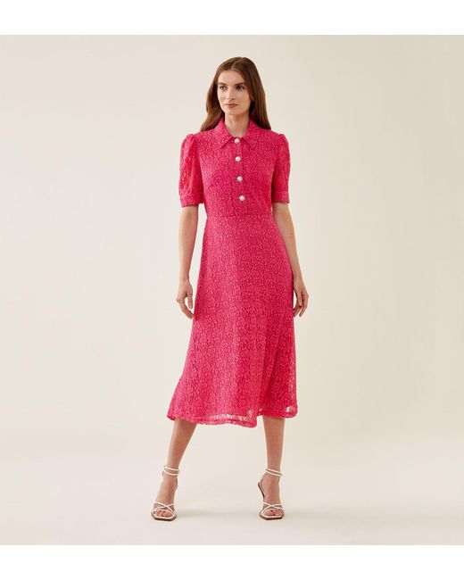 Finery London Pink Fatima Lace Midi Dress