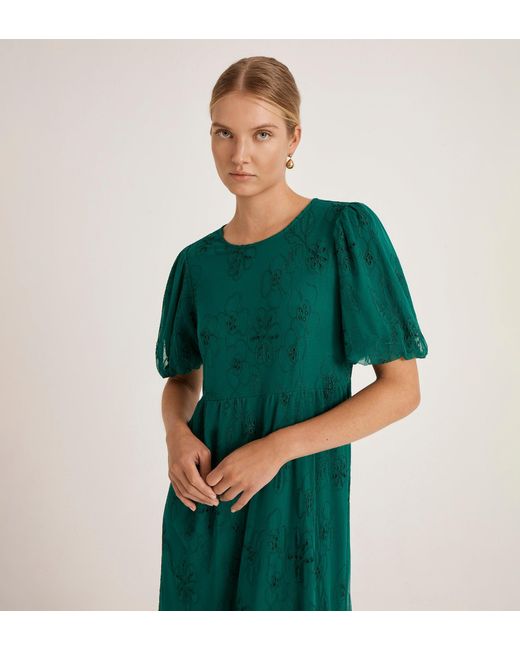 Finery London Green Yasmine Mesh Midi Tea Dress
