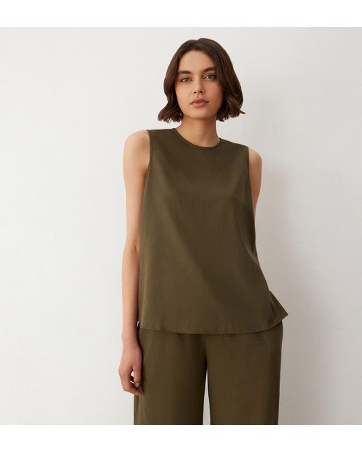 Women's Green Vallie Linen Mix Sleeveless Top