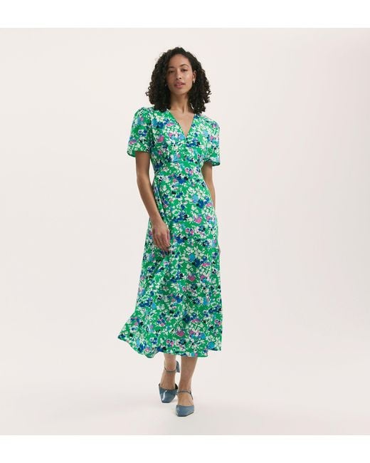 Finery London Green Nieve Crepe Midi Tea Dress