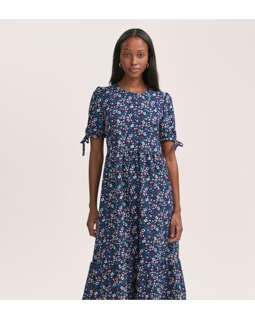 Finery London Blue Demi Floral Crepe Tiered Midi Dress