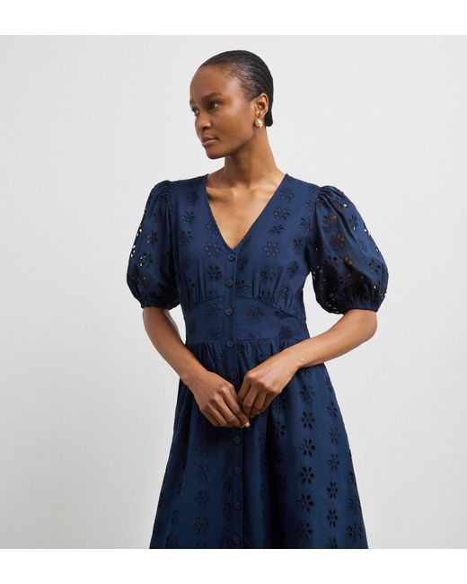 Finery London Blue Una Broderie Anglaise Midi Dress