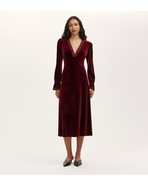 Finery London Red Louise Velvet Midi Dress