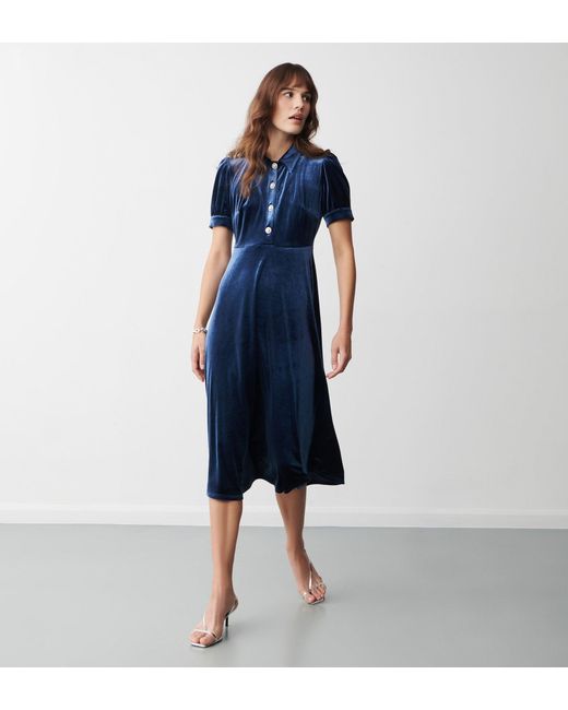 Finery London Blue Judie Velvet Midi Dress