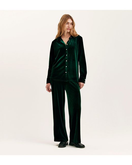 Finery London Green Kenzie Velvet Wide Leg Trousers