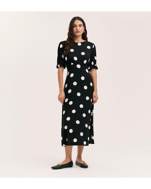 Finery London Black Mela Polka Dot Spun Midi Tea Dress