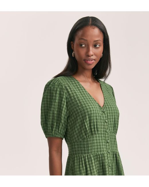 Finery London Green Addison Gingham Seersucker Midi Dress