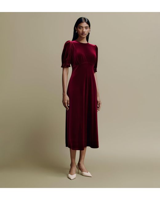 Finery London Red Mela Velvet Midi Tea Dress
