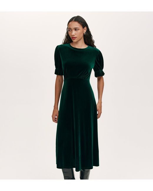 Finery London Green Mela Velvet Midi Tea Dress