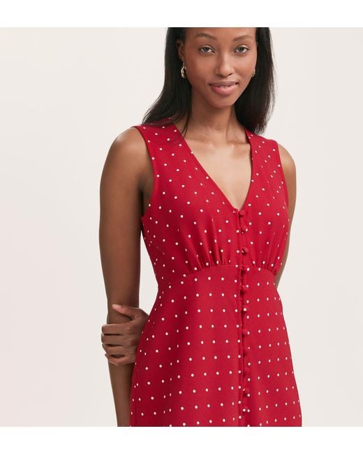 Finery London Red Flora Polka Dot Midi Dress
