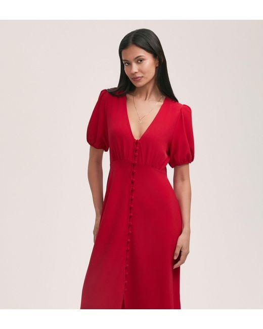 Finery London Red Robyn Crepe Midi Tea Dress