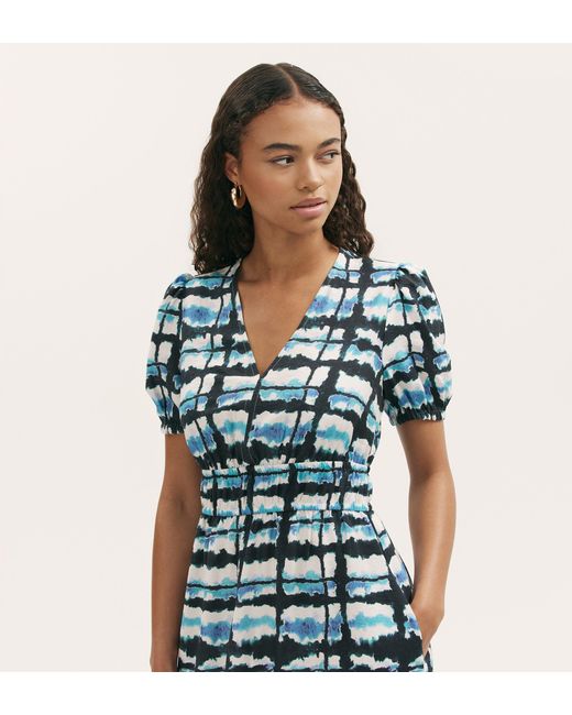 Finery London Blue Katerina Midi Smock Dress
