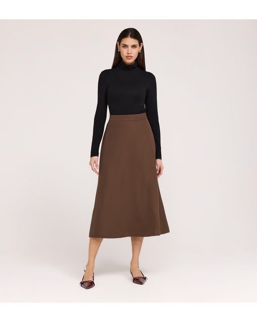 Women's Brown Ramona Gaberdine Twill Midi Skirt