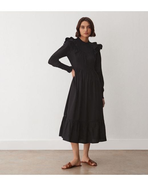 Finery London Black Adela Cotton Midi Dress