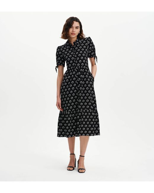 Finery London Black Estee Polka Dot Tiered Midi Shirt Dress