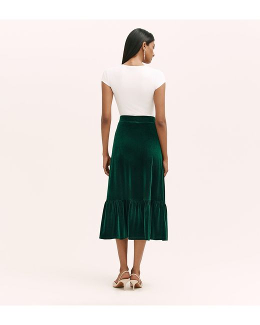 Finery London Green Joline Velvet Midi Skirt