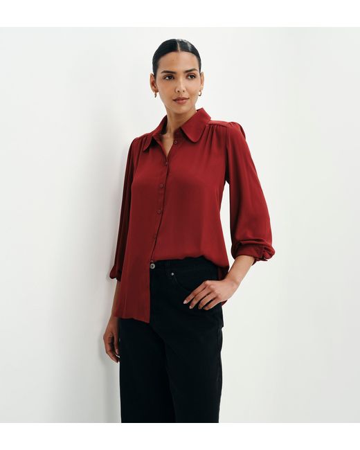 Finery London Red Melina Button Through Lightweight Yoke Blouse