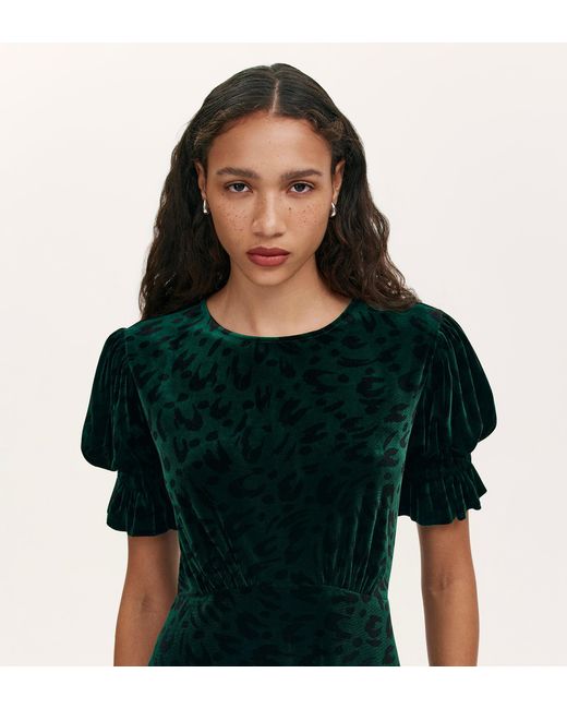 Finery London Green Mela Velvet Midi Tea Dress