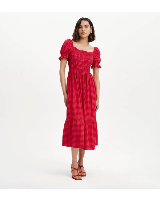 Finery London Dawn Gingham Seersucker Shirred Bodice Midi Dress