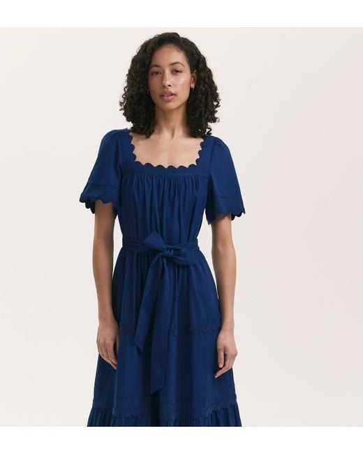 Finery London Blue Corina Cotton Midi Tiered Dress