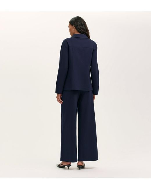Finery London Blue Agness Ponte Jersey Button Down Jacket