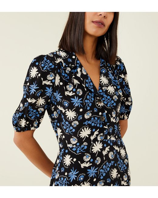 Finery London Blue Deandra Shells Midi Shirt Dress