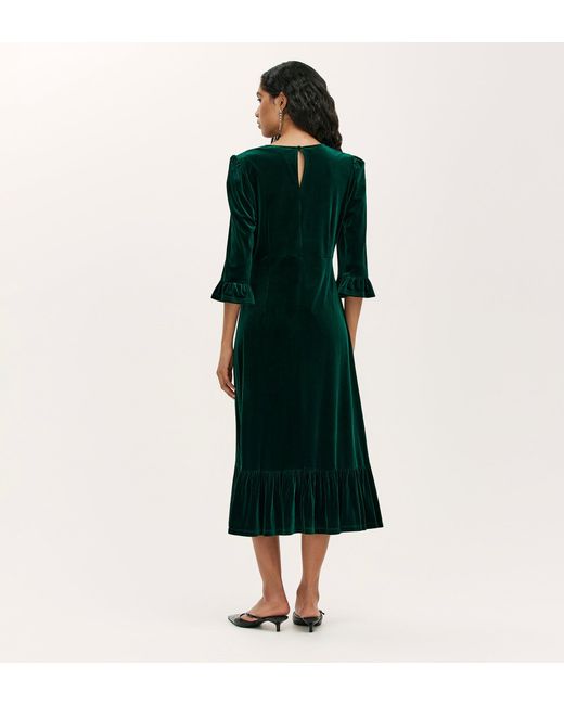Finery London Green Scarlett Velvet Midi Dress