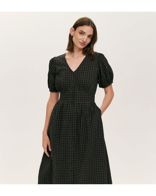 Finery London Black Addison Seersucker Midi Tea Dress
