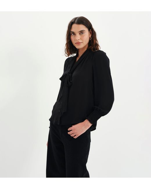 Finery London Black Mavis Pussy Bow Button-Through Blouse