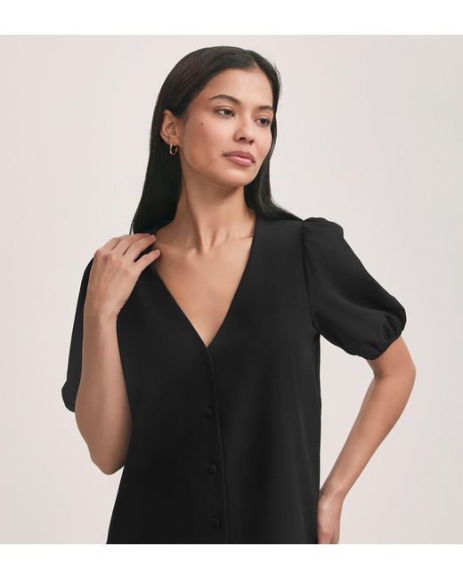 Finery London Black Fleur Crepe Short Sleeve Button Up Blouse