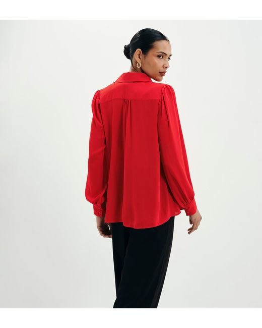 Finery London Red Melina Button Through Lightweight Yoke Blouse
