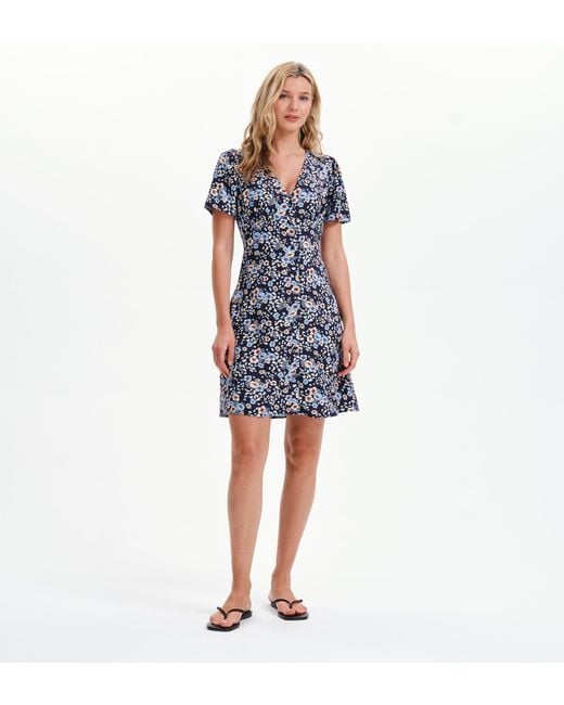 Finery London Blue Orlagh Button-Through V-Neck Short Dress