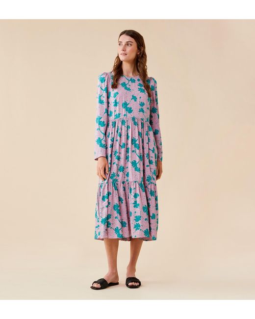 Finery London Blue Edith Midi Viscose Dress