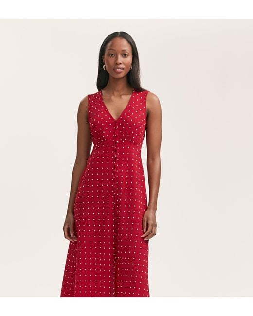 Finery London Red Flora Polka Dot Midi Dress