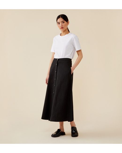 Finery London White Ellis Linen Blend Midi Skirt