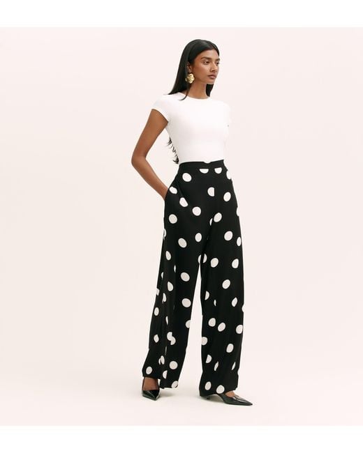Finery London Black Nat Polka Dot Spun Wide Leg Trousers