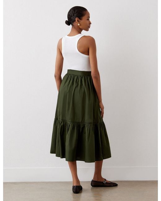 Finery London Green Maura Cotton Midi Skirt