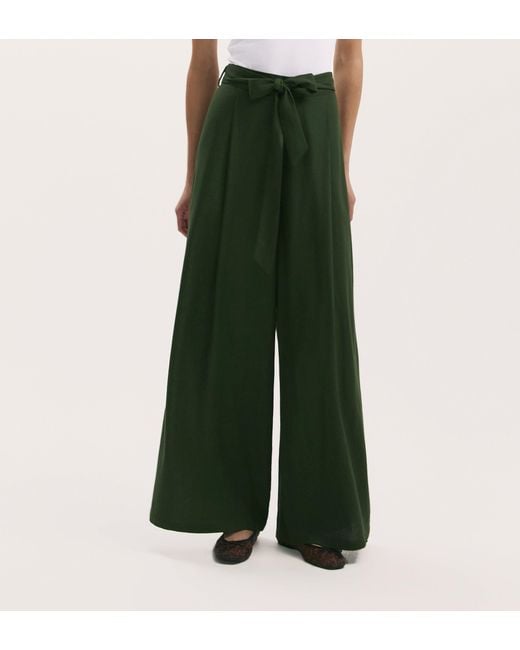 Finery London Green Athena Linen Blend Wide Leg Trousers