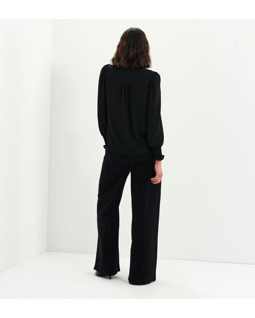 Finery London Black Mavis Pussy Bow Button-Through Blouse