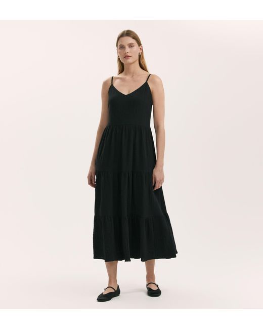 Finery London Black Emmie Cotton Midi Tiered Dress