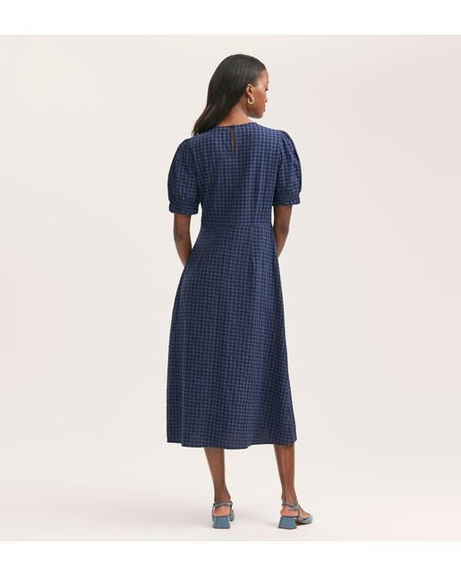 Finery London Blue Mela Gingham Seersucker Midi Dress