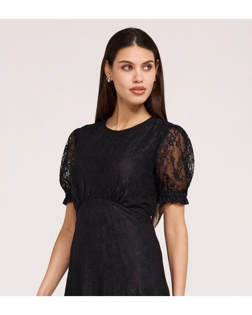 Finery London Black Mela Round Neck Puff Sleeve Midi Tea Dress